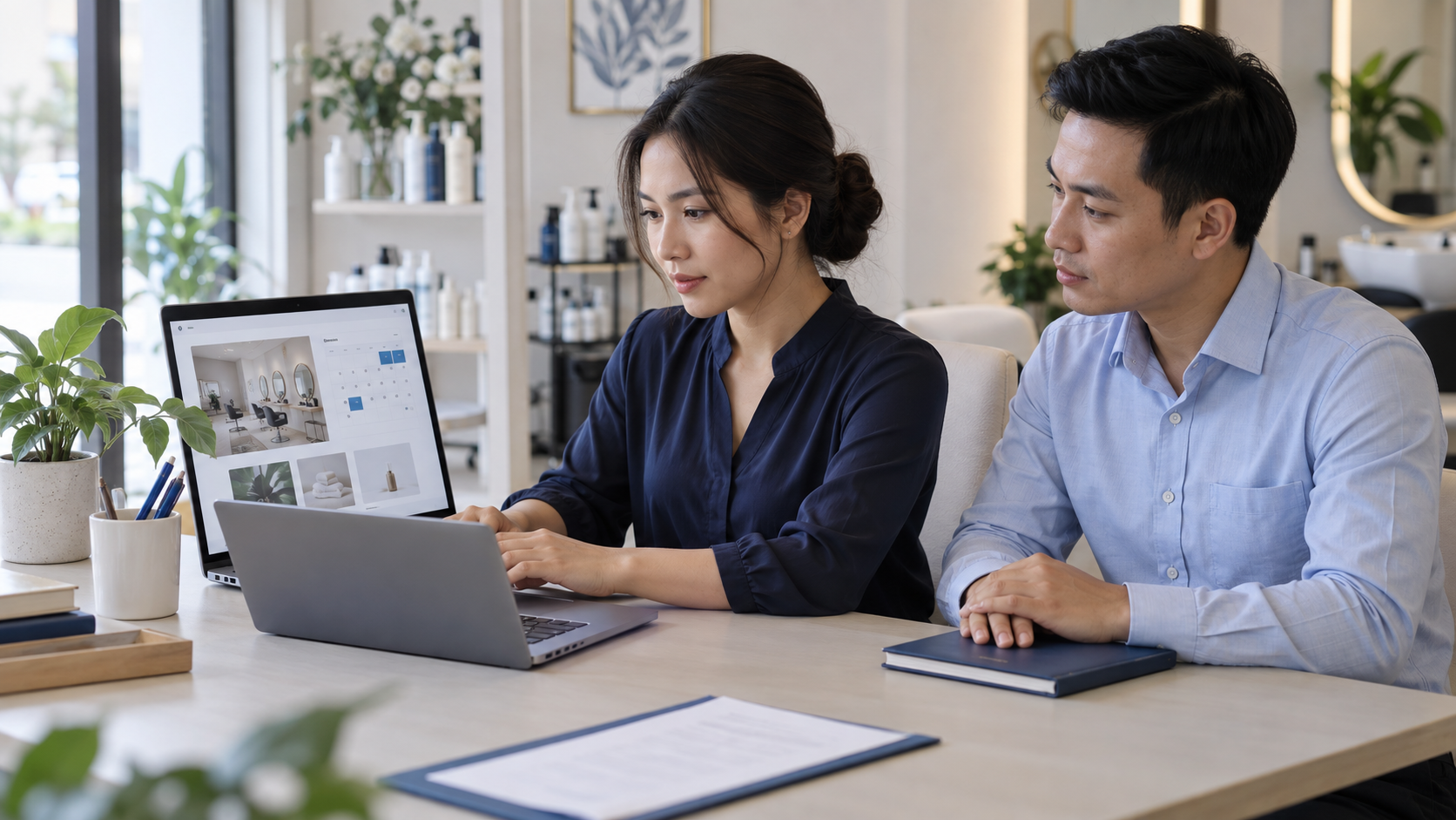Người nhận bàn giao tự thao tác, người hướng dẫn ngồi cạnh xem, tay đặt trên sổ.
